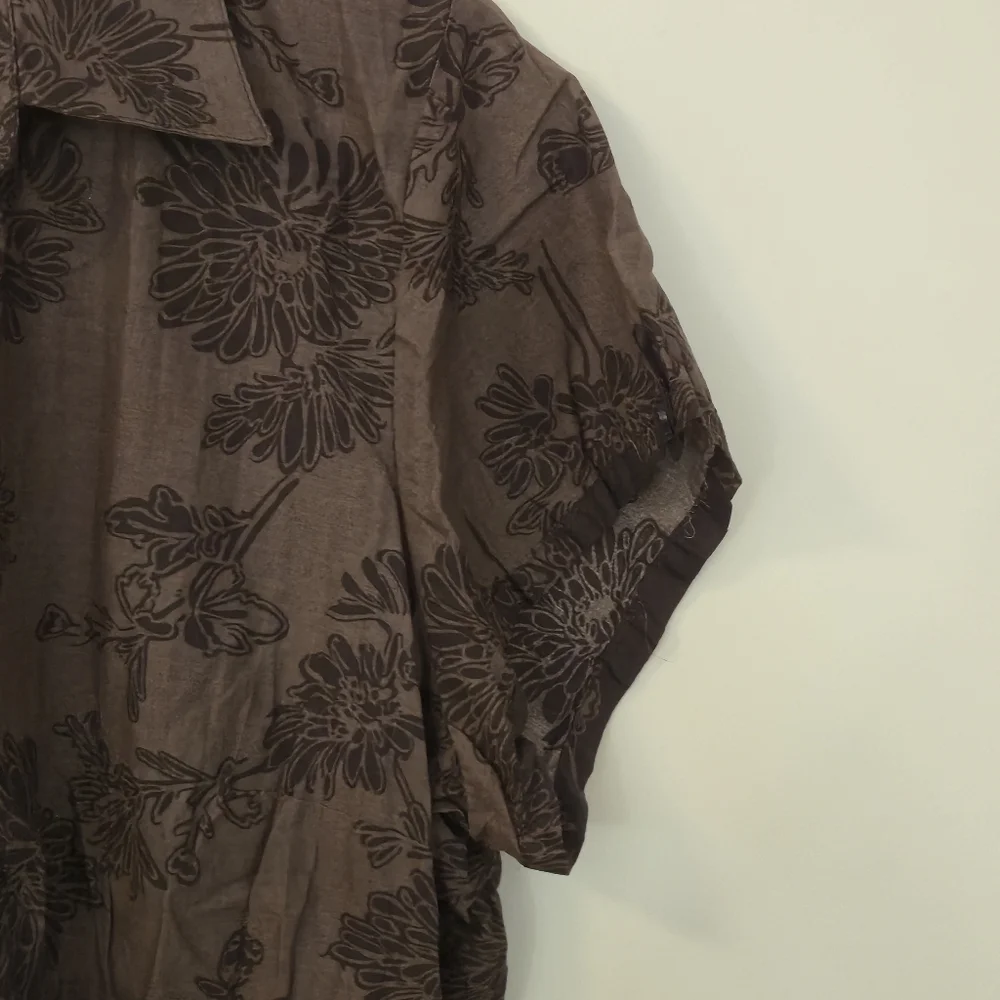 Denver Hayes XL Brown Ombre Floral Cotton Short Sleeve Blouse Tropical Boho - Picture 6 of 15